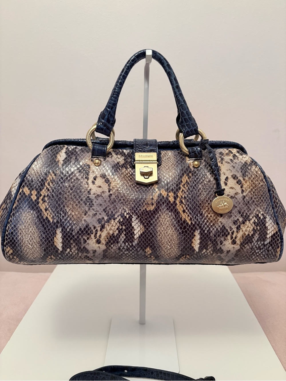 Brahmin Exotic Snakeskin Blue Doctor Crossbody Satchel w/ Dustbag